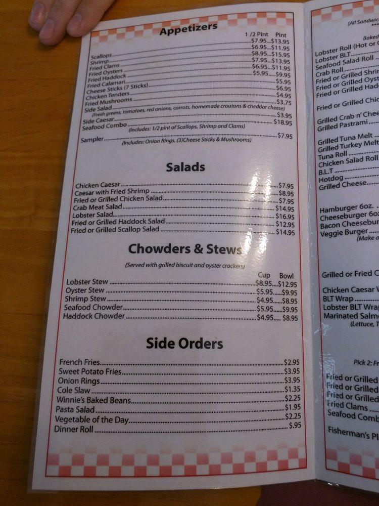 Menu at Cameron's Lobster House restaurant, Brunswick