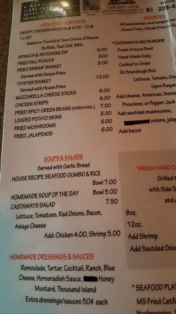 Menu at Castaways pub & bar, Ocean Springs, 2114 Bienville Blvd