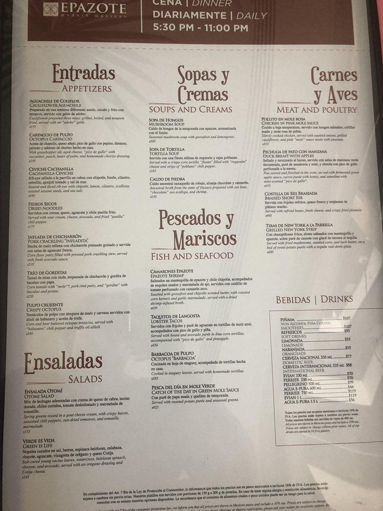 Menu at Epazote Mexican Authentic, Puerto Vallarta, Blvd. Rivera ...