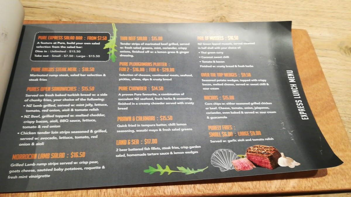 Menu at Pure Bar & Grill, Whangarei