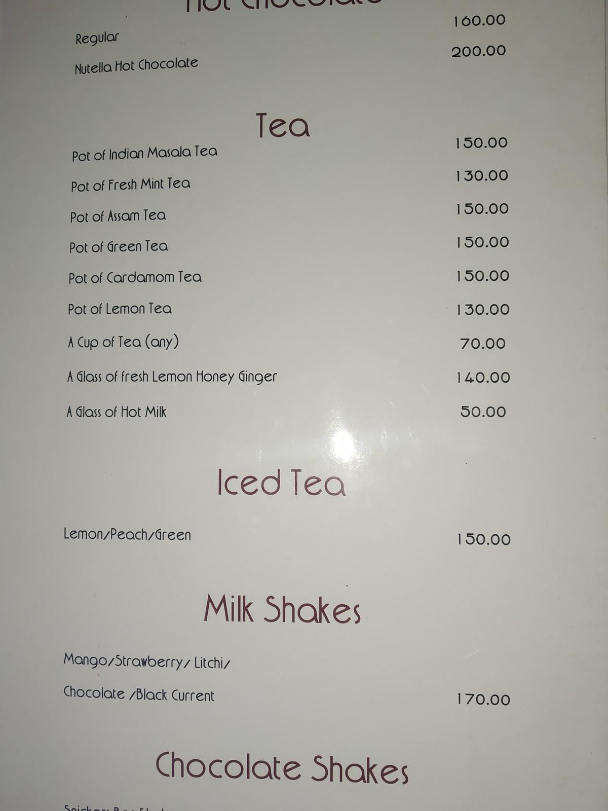 Menu at Jheel’s Ginger Coffee Bar & Bakery, Udaipur