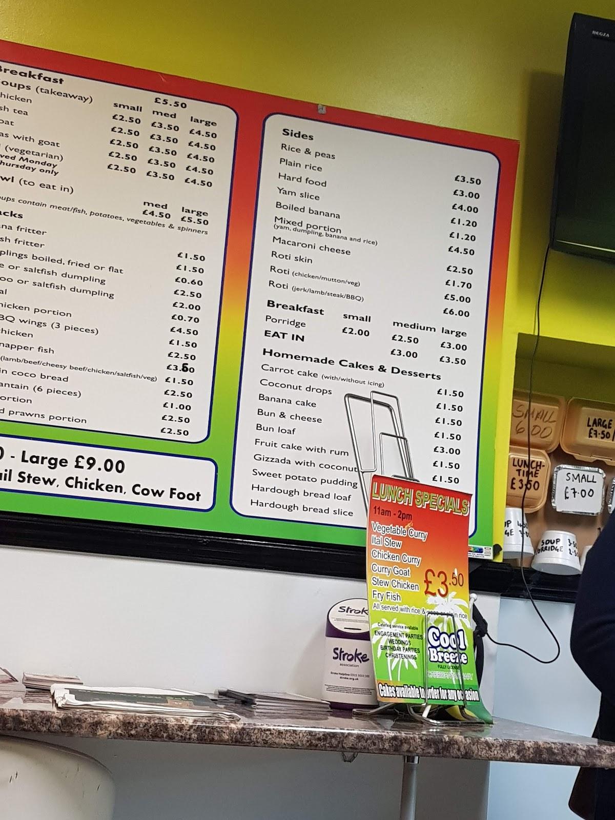 Menu at Cool Breeze fast food, London