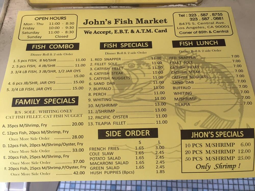 Menu at John's Fish Market restaurant, Los Angeles