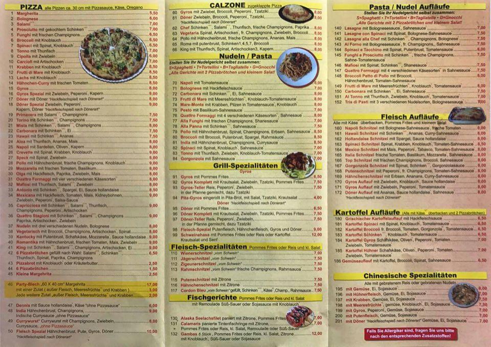 Speisekarte von King Pizzeria, Rheinbach