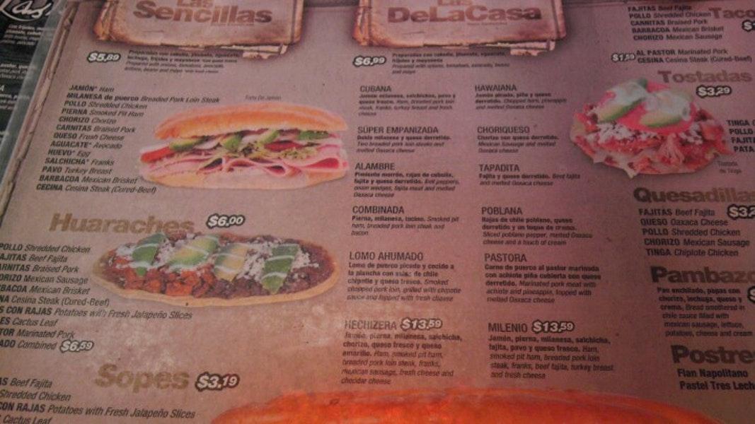 Menu at La Hechizera Tortas restaurant, Dallas, Maple Ave