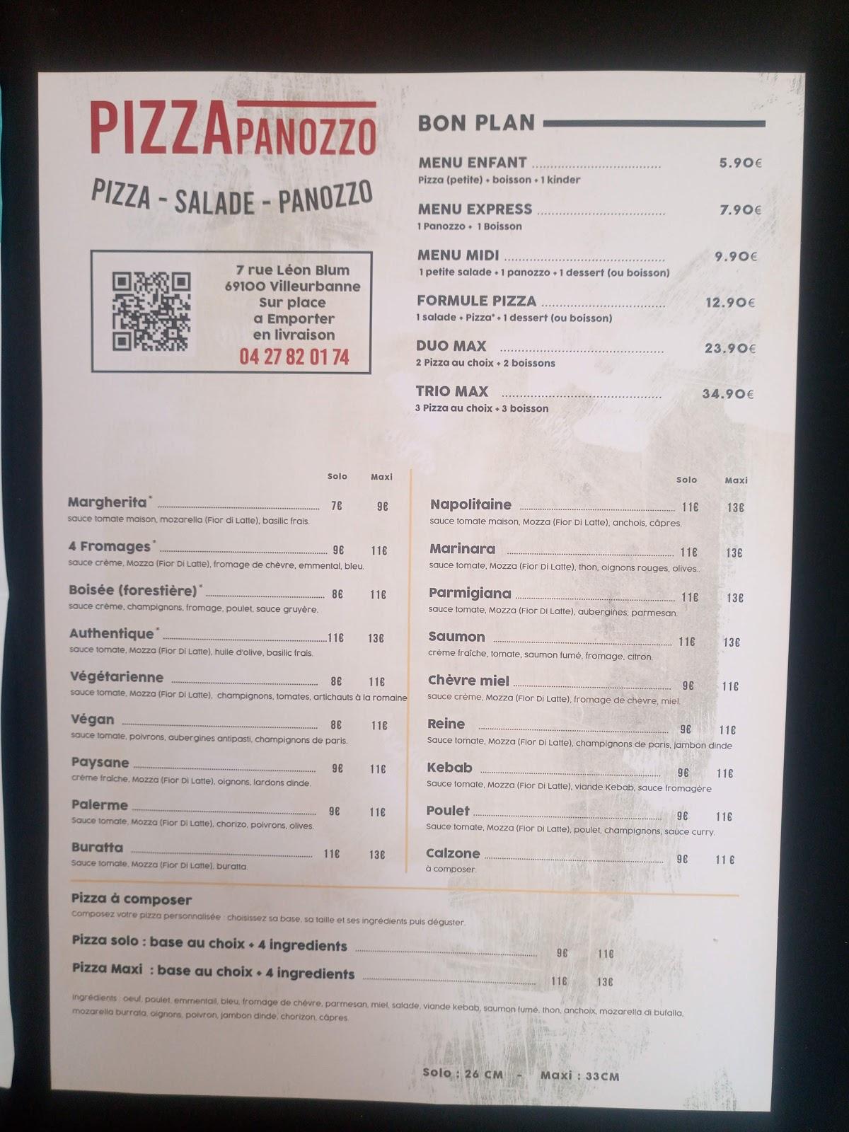 Menu at PIZZA PANOZZO restaurant, Villeurbanne