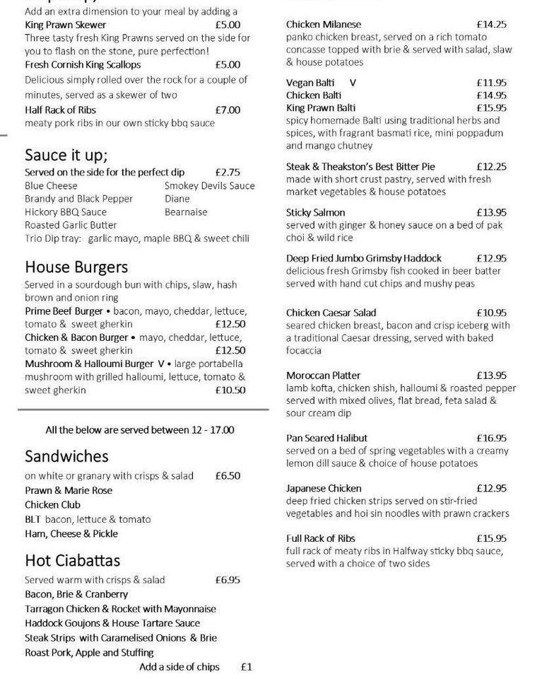 Menu at The Halfway House pub & bar, North Thoresby