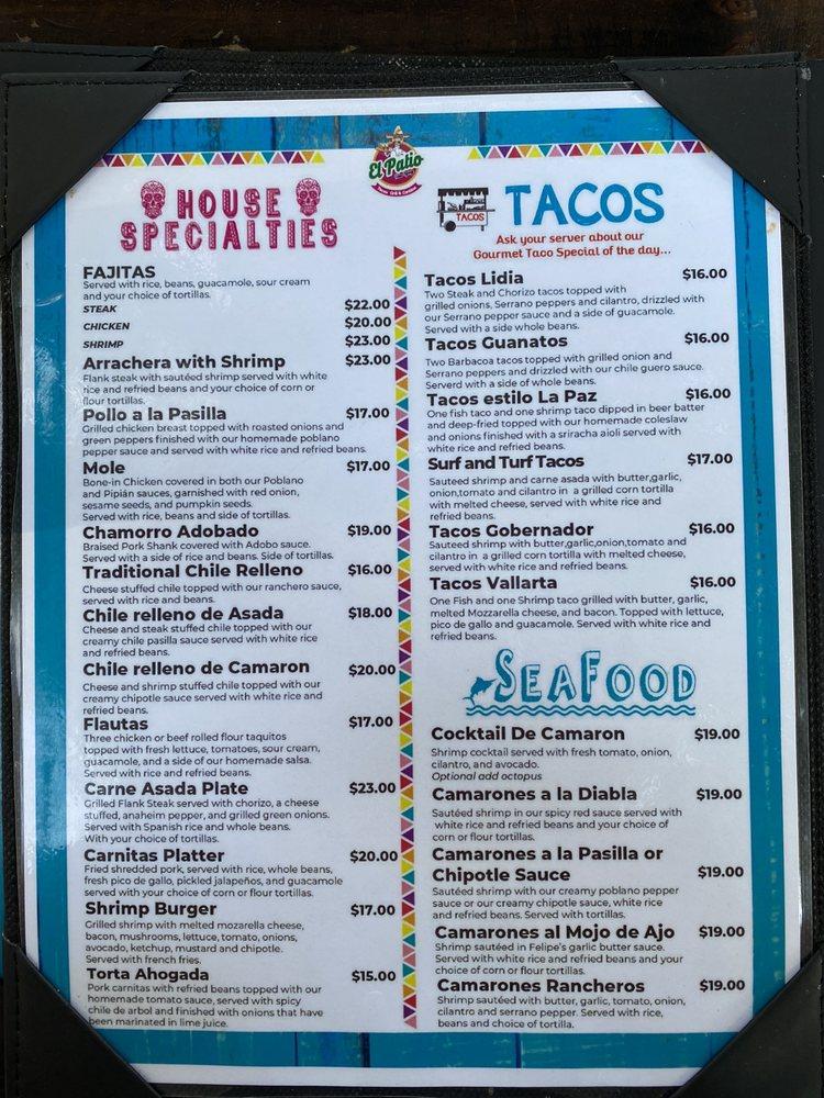 Menu at El Patio restaurant, Palm Springs