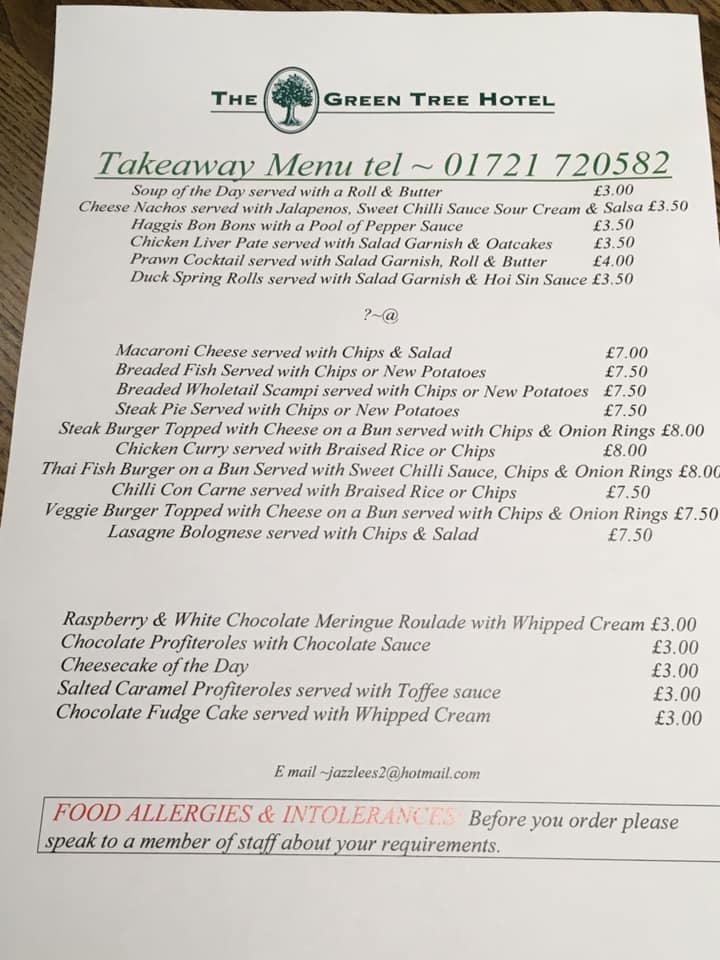 Menu at Green Tree Hotel pub & bar, Peebles