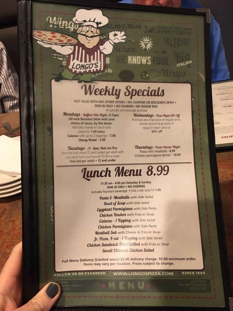 Menu at Longo's Pizza pizzeria, Mentor, Lakeshore Blvd