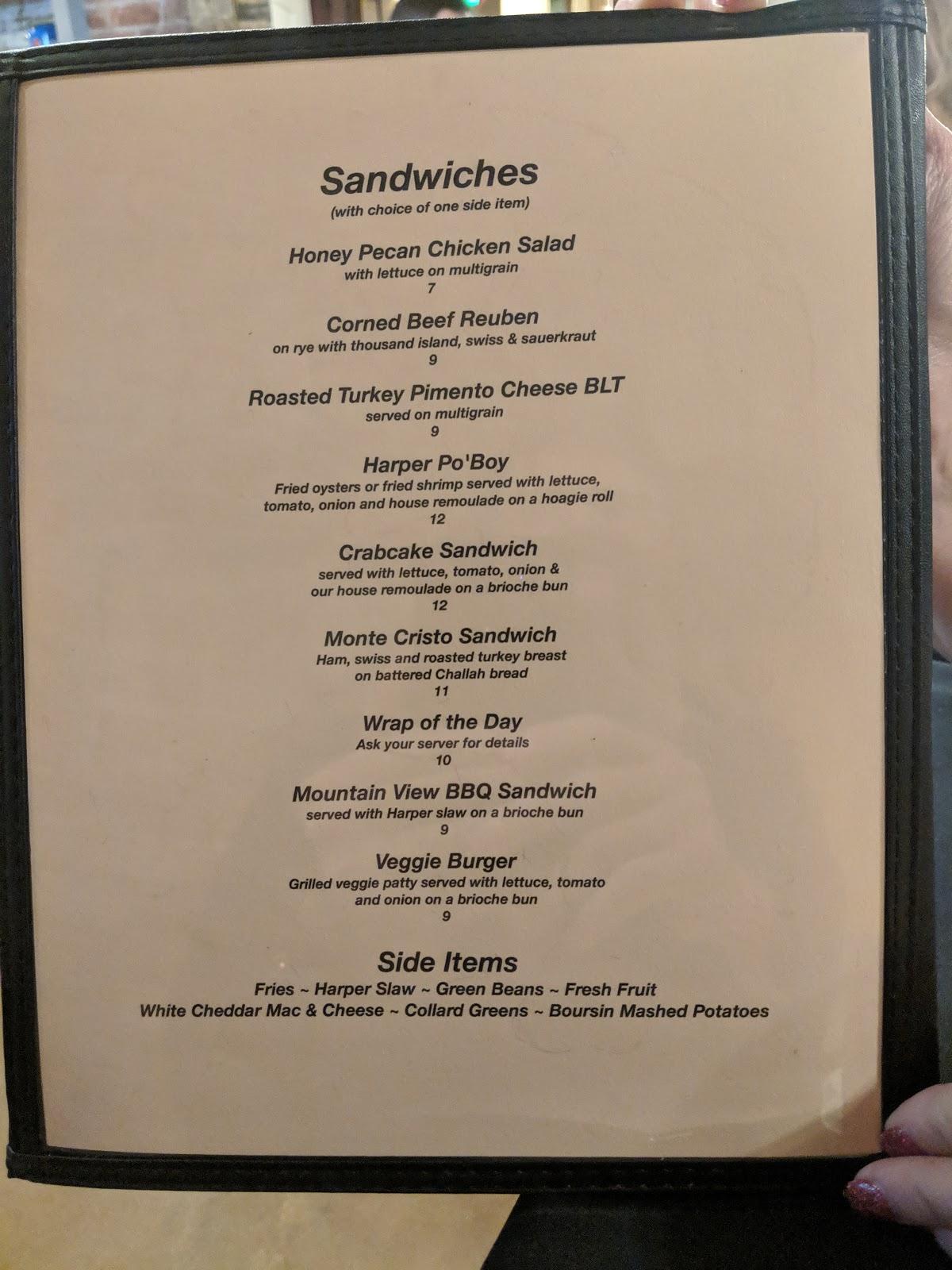 Menu at Harper Eatery & Pub, Tryon