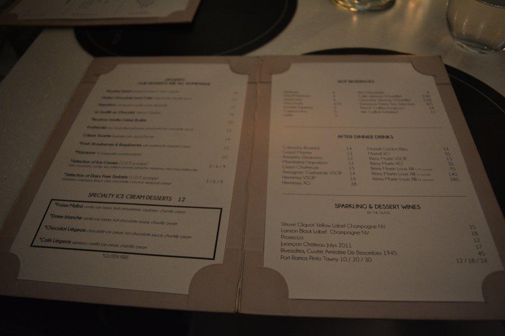Menu at Le Petit Paris pub & bar, Los Angeles