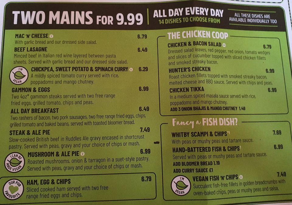 Menu at The Malt Shovel pub & bar, Bridgwater