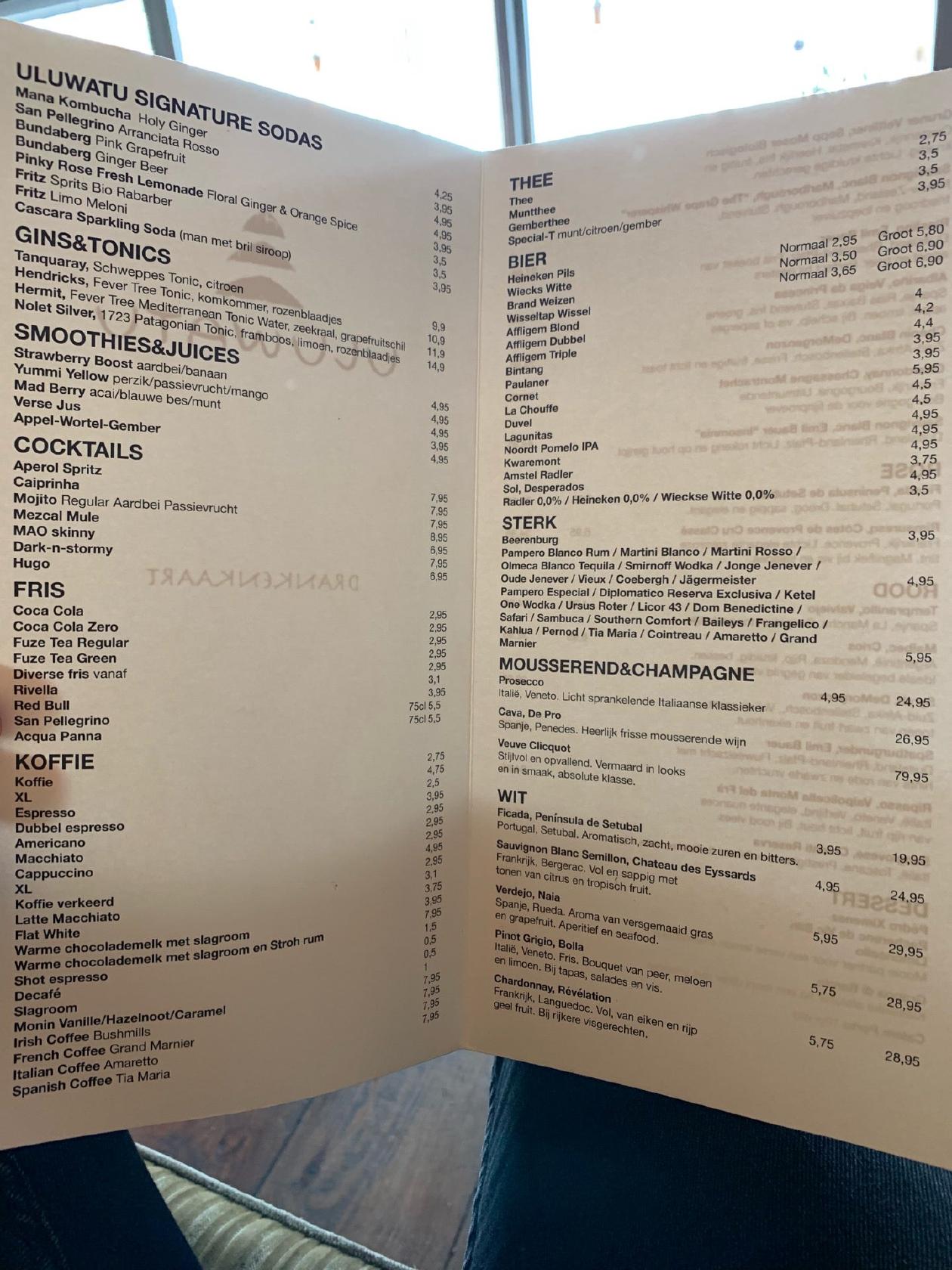 Menu at Uluwatu Beach, Hook of Holland