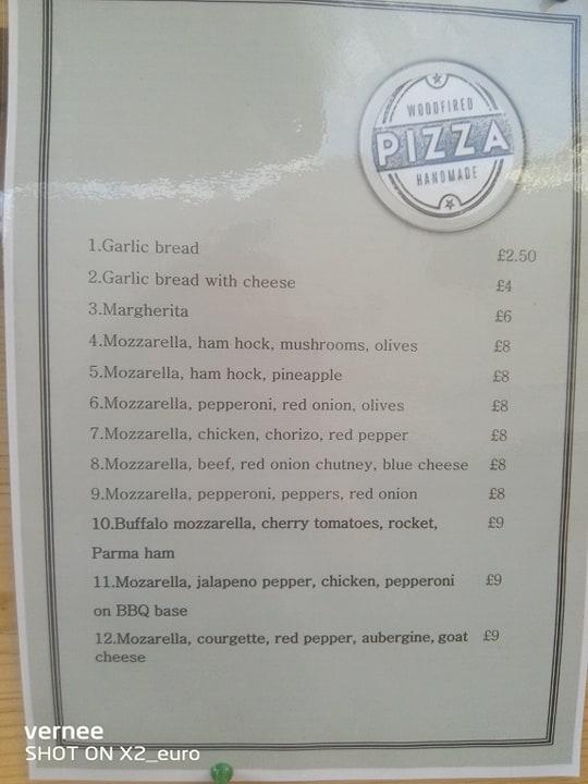 Carta de pizzería WOOD FIRE PIZZA Gloucestershire, Cheltenham