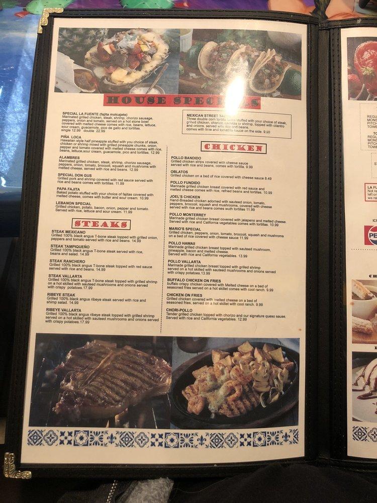 Menu at La Fuente Mexican Restaurant, Lebanon