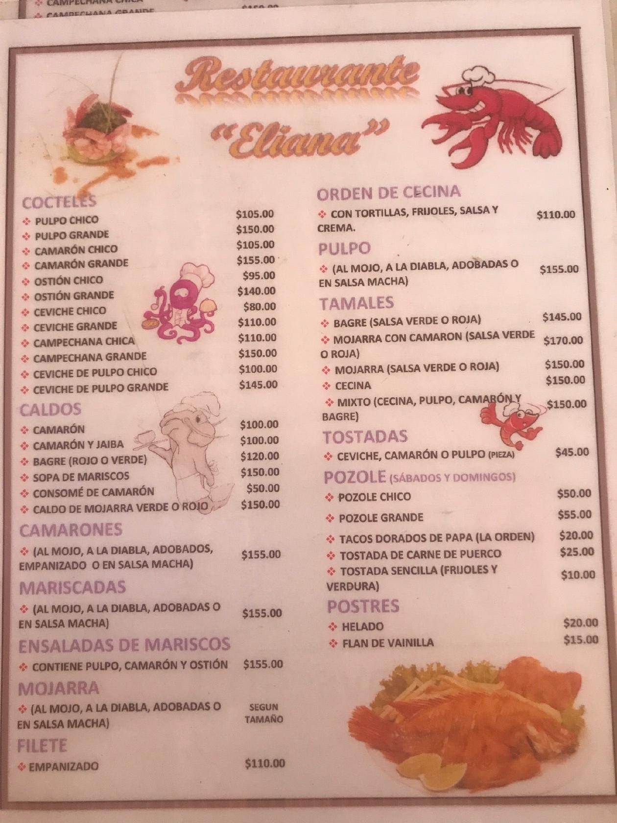 Menu at Restaurante y Mariscos Eliana, Xochitepec