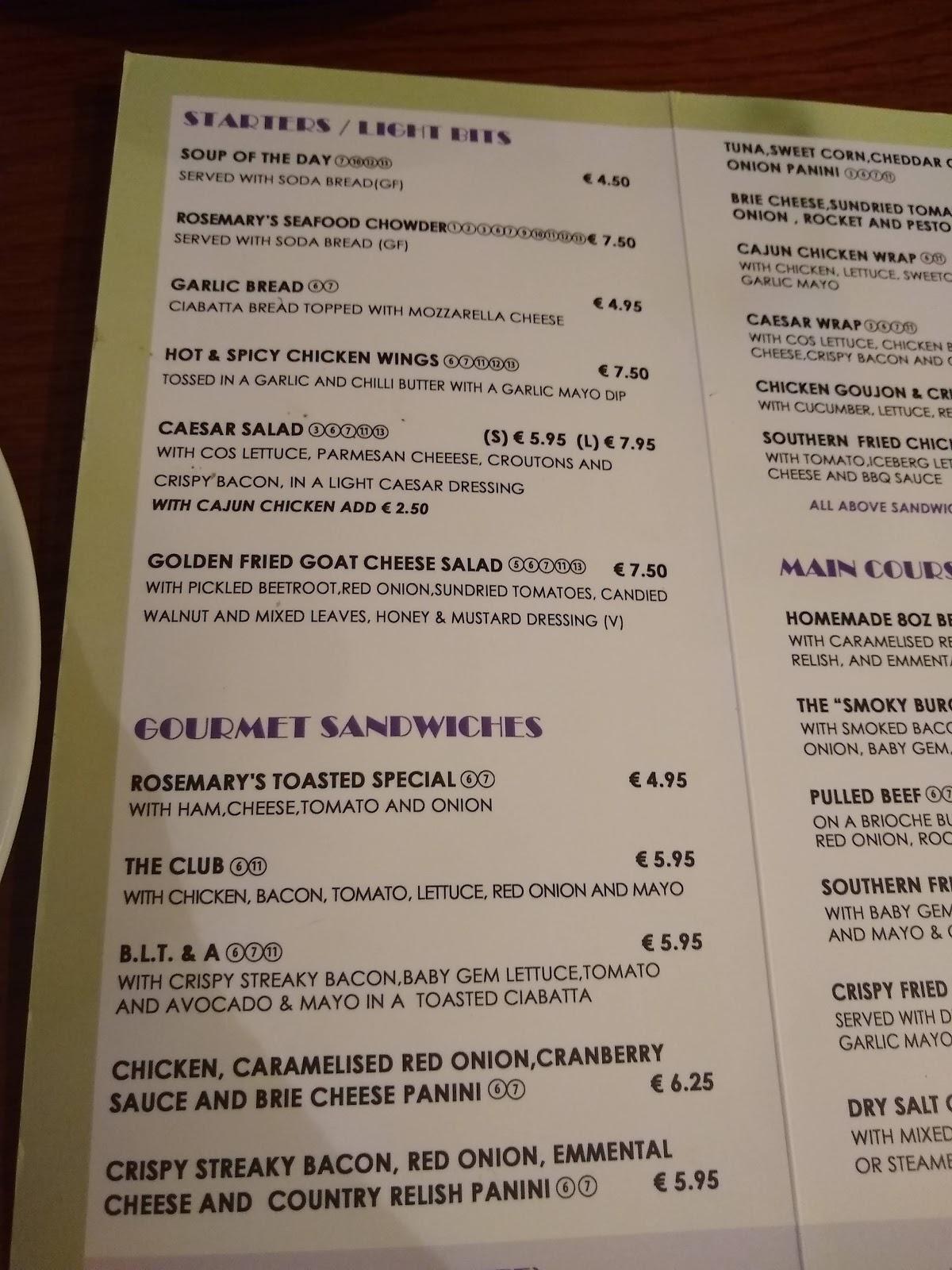 Menu at Rosemary Bistro cafe, Trim