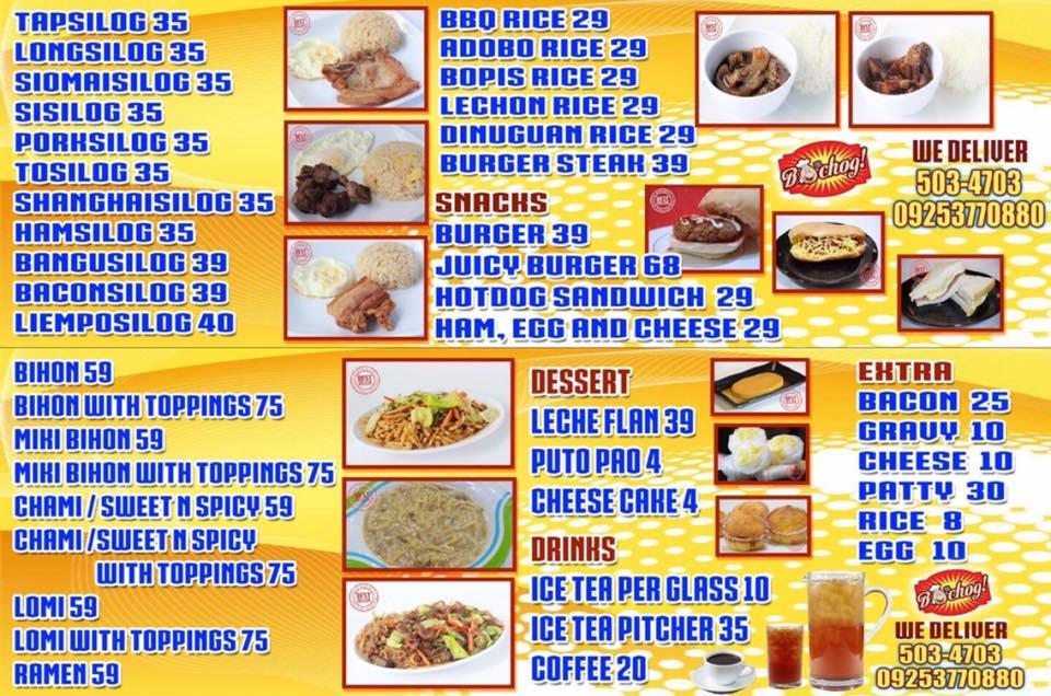 Menu at Bochog restaurant, San Pablo City