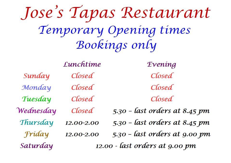 Menu at Jose's Tapas Restaurant, Wakefield