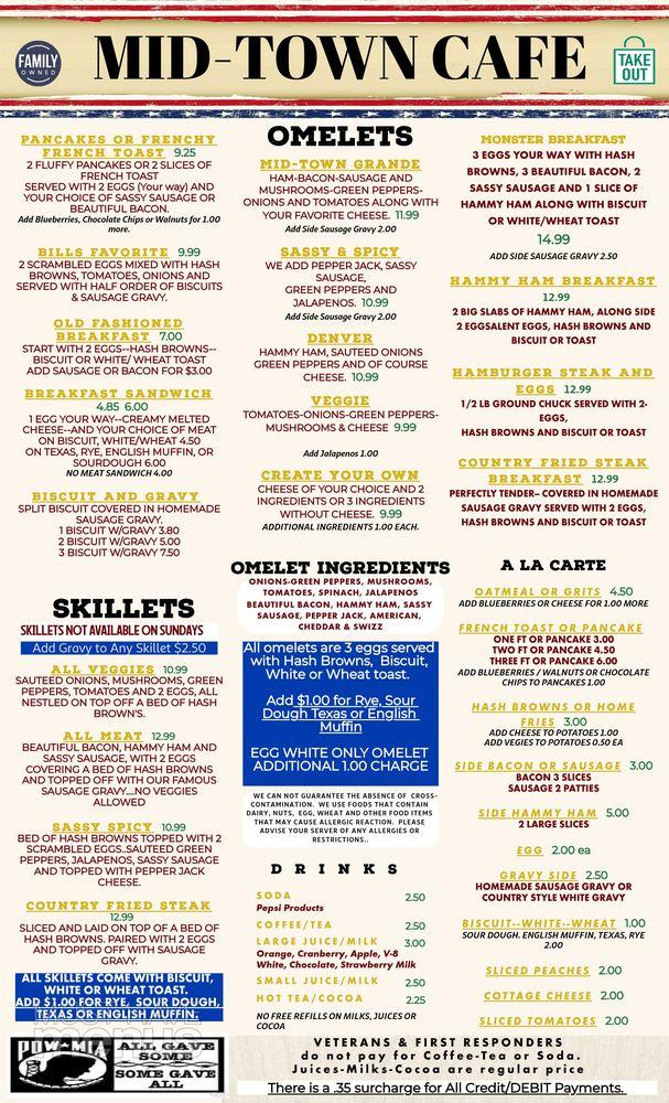 Menu at Midtown Cafe, Reeds Spring, Main St