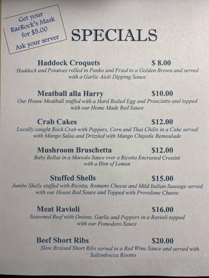 Menu at Rae Rocks Bar & Grill, Methuen