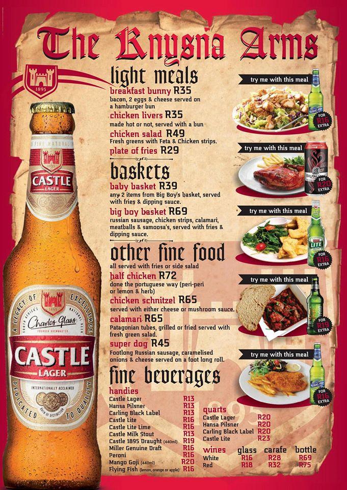 Menu at The Saloon Knysna pub & bar, Knysna
