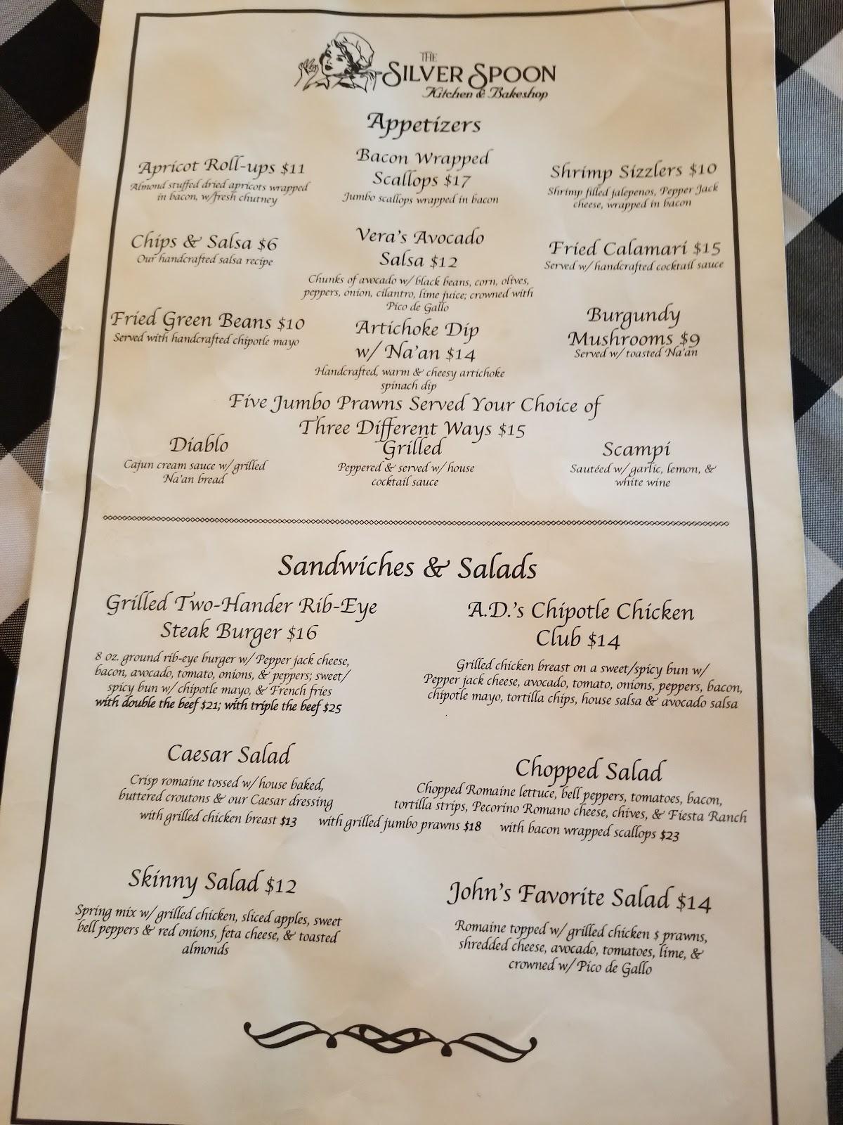 Menu at The Silver Spoon restaurant, Lawton
