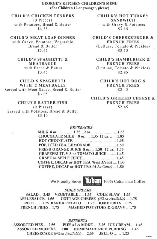 Menu at Kitchen restaurant, Cleveland