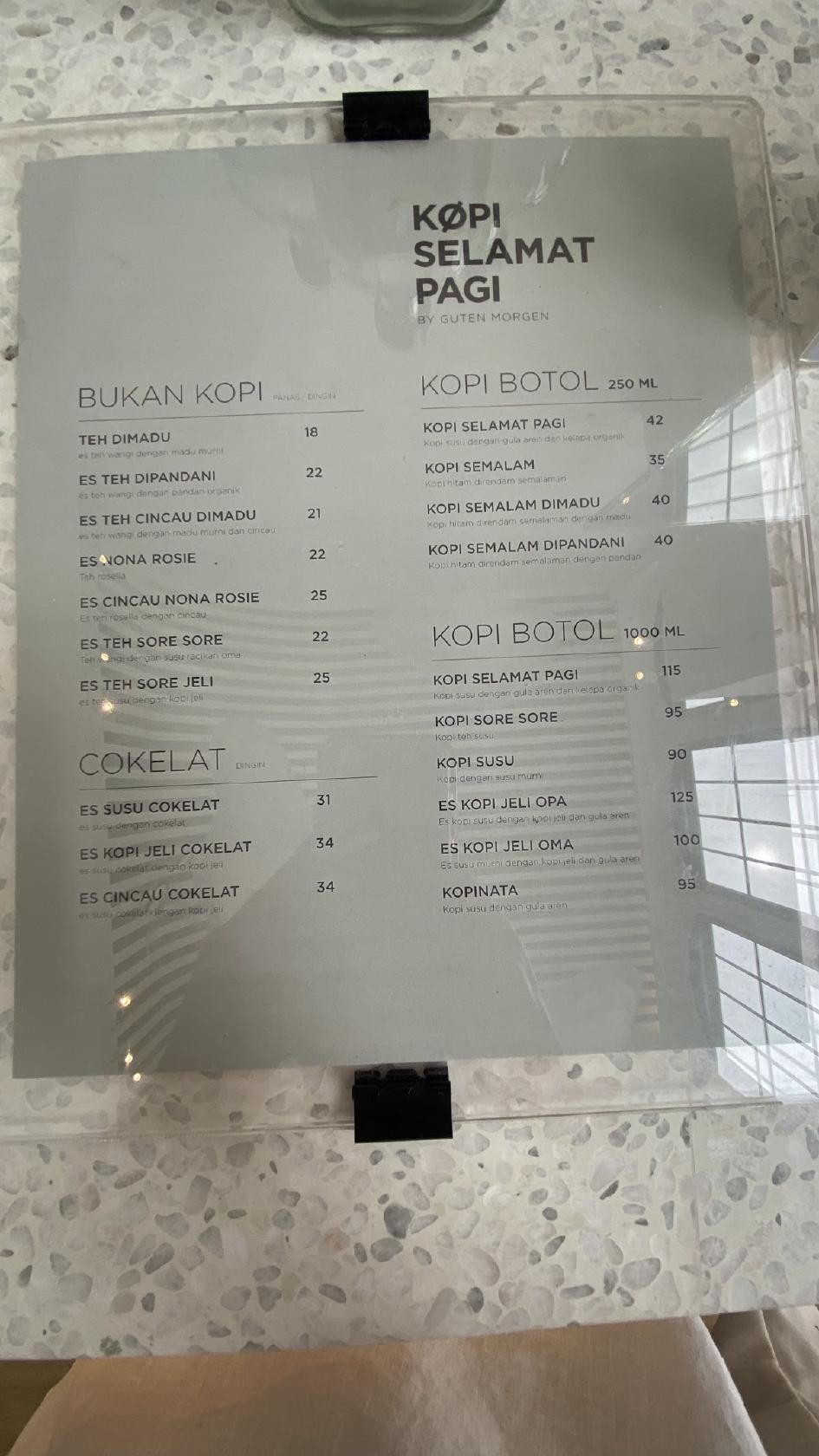 Menu at Kopi Selamat Pagi - PIK, North Jakarta