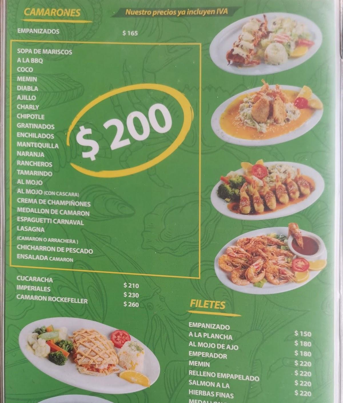 Menu at Mariscos El Memin restaurant, Guadalajara, Av Paseo de la Arboleda  1300