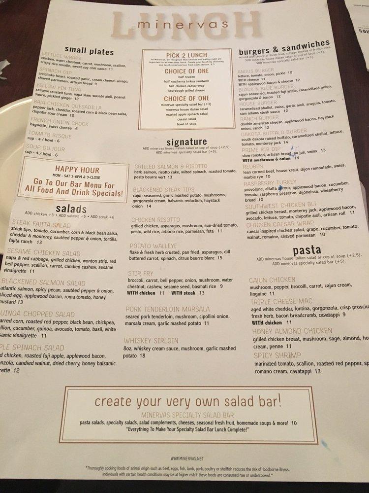 Menu at Minervas Restaurant & Bar, Rapid City
