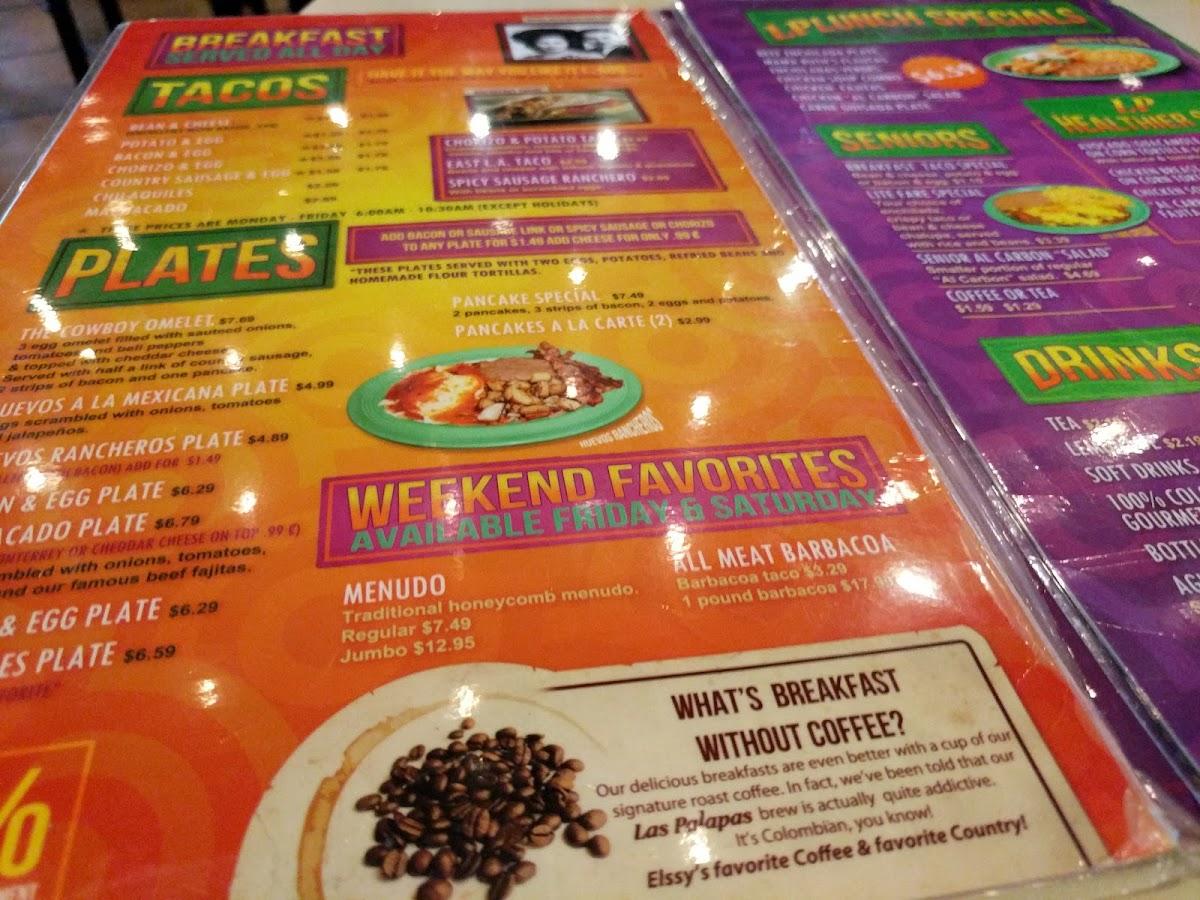 Menu at Las Palapas restaurant, Live Oak