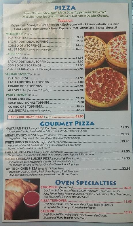 Menu at Gus's Pizzeria Woodstown, Inc., Woodstown