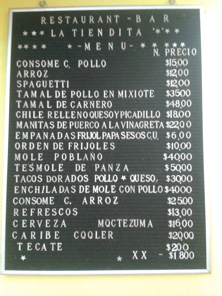 Menu at La nueva Tiendita restaurant, Orizaba