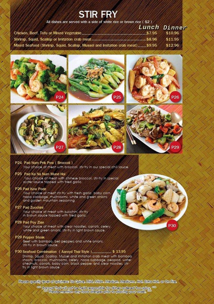 Menu at AAROYD THAI RESTAURANT, Warren