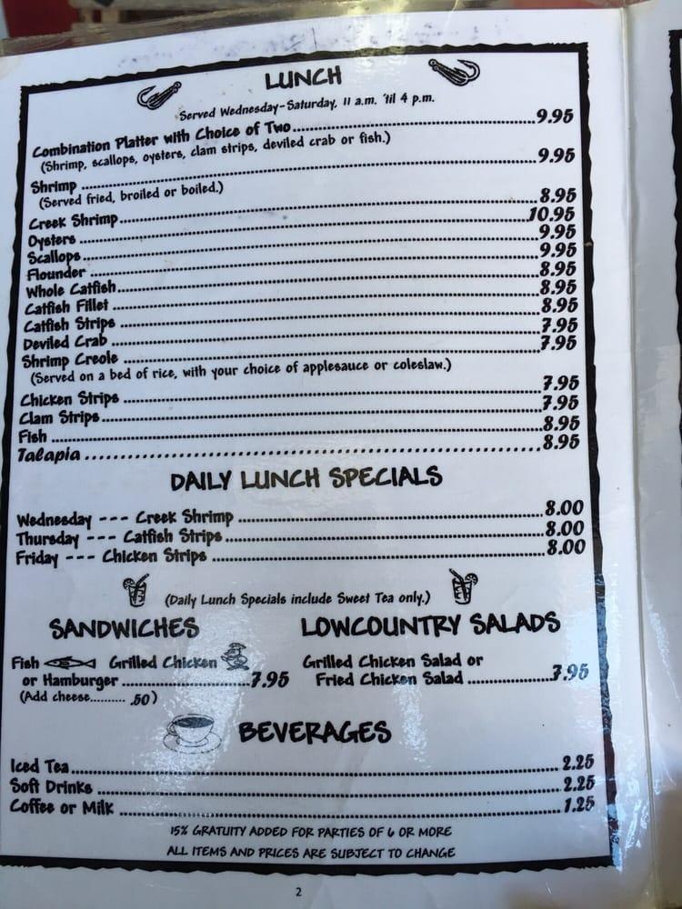 Menu at Low Country Seafood restaurant, Varnville