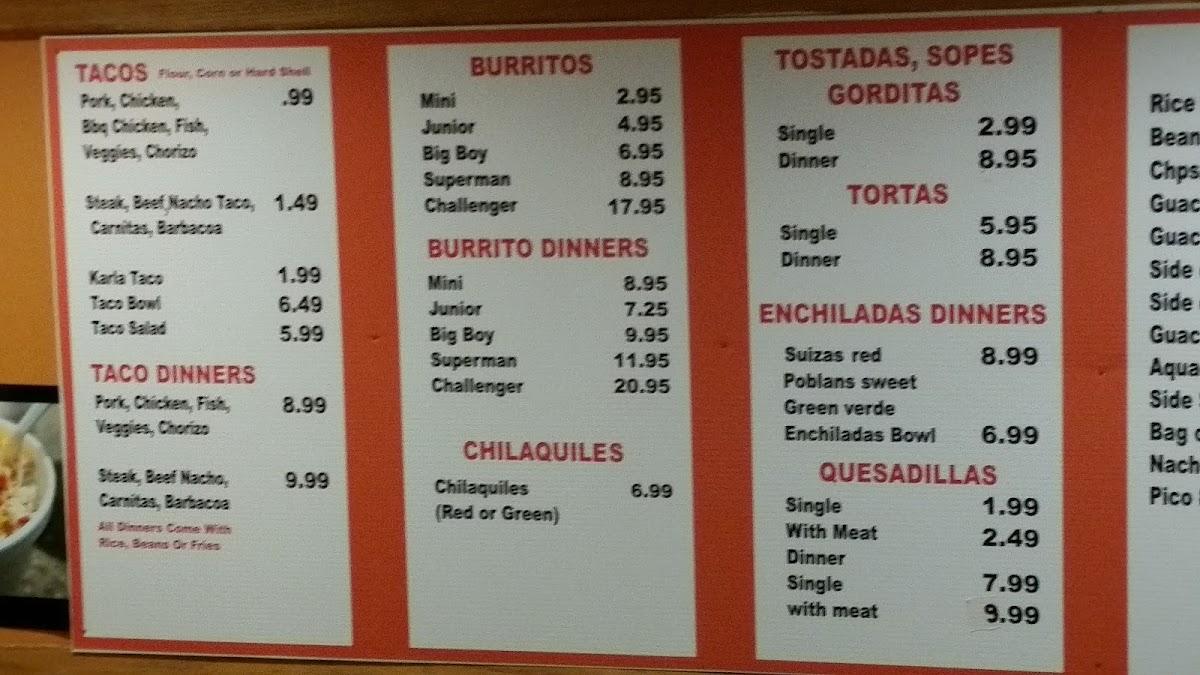 Menu at Taco Depot steakhouse, Merrillville, 851 W 57th Ave