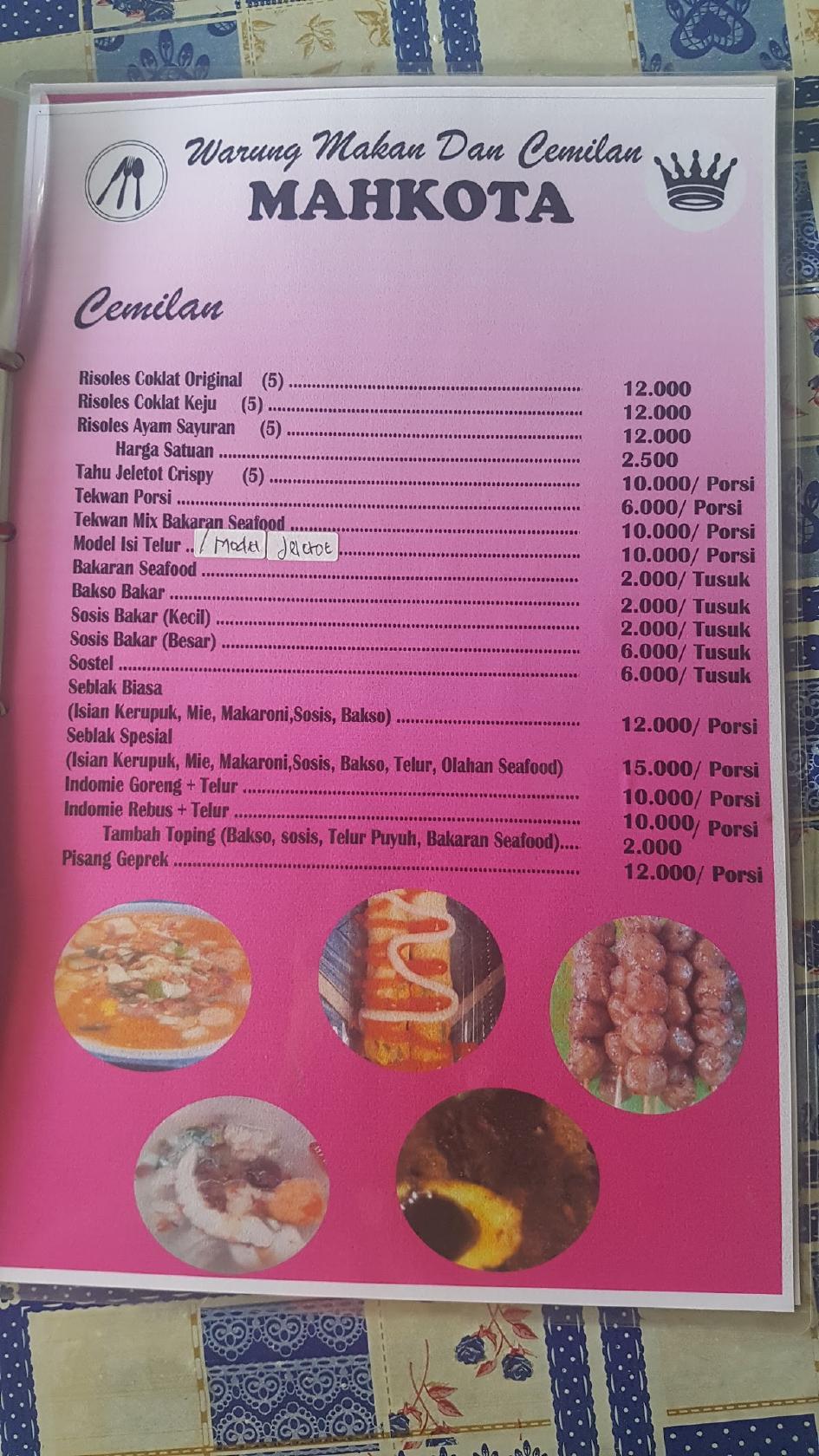 Menu At Warung Makan And Cemilan Mahkota Pub And Bar Kotabumi