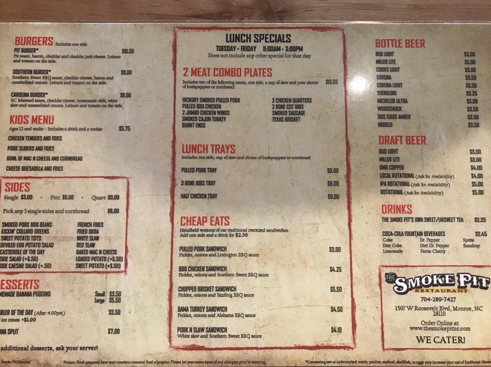 Menu at The Smoke Pit BBQ, Monroe