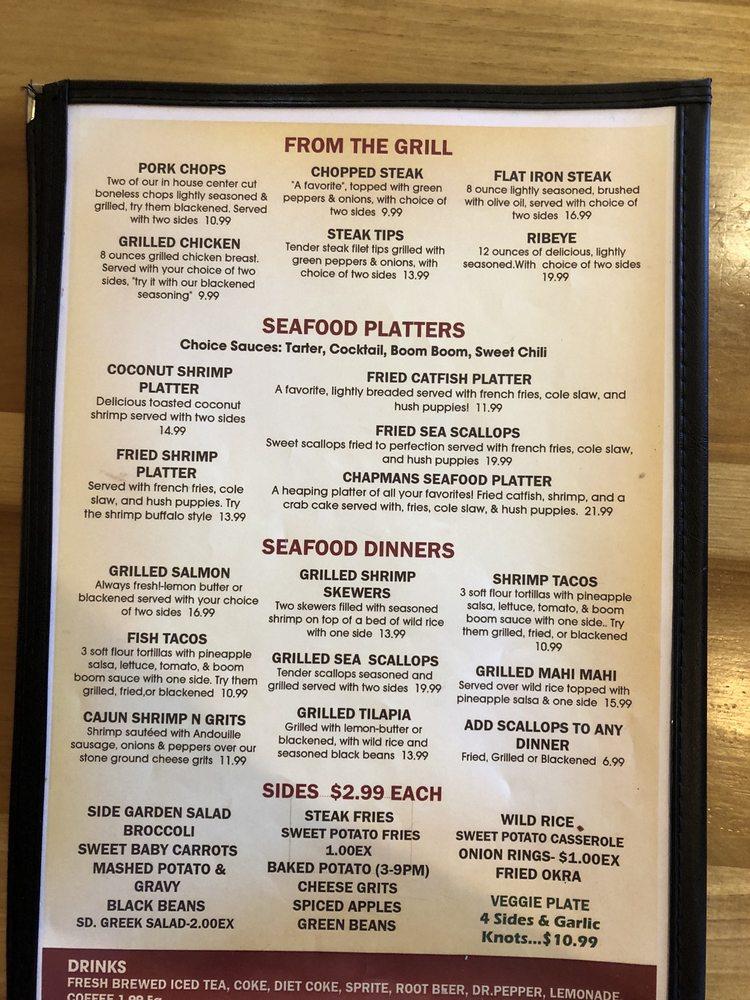 Menu at Chapmans Restaurant, Seymour