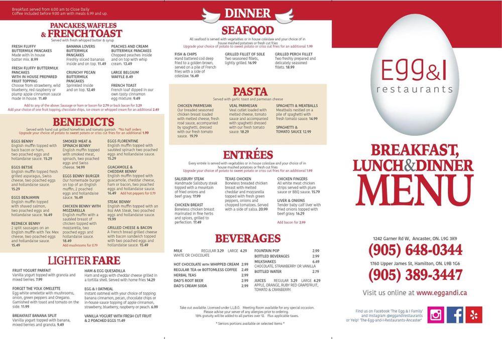 Menu at Egg & I restaurant, Hamilton, Upper James St