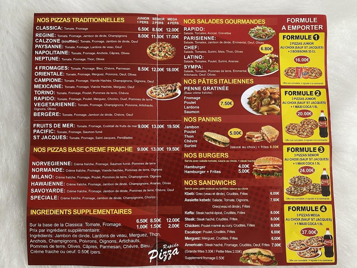 Menu at Pizza Rapido fast food, Maurepas