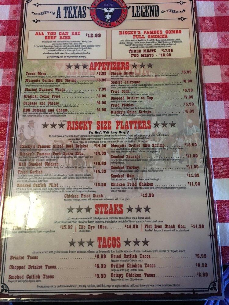 Menu at Riscky's BARBQ, Fort Worth, 300 Main St