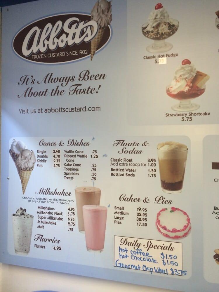 Menu at Abbott's Frozen Custard, Fairport, Fairport Rd