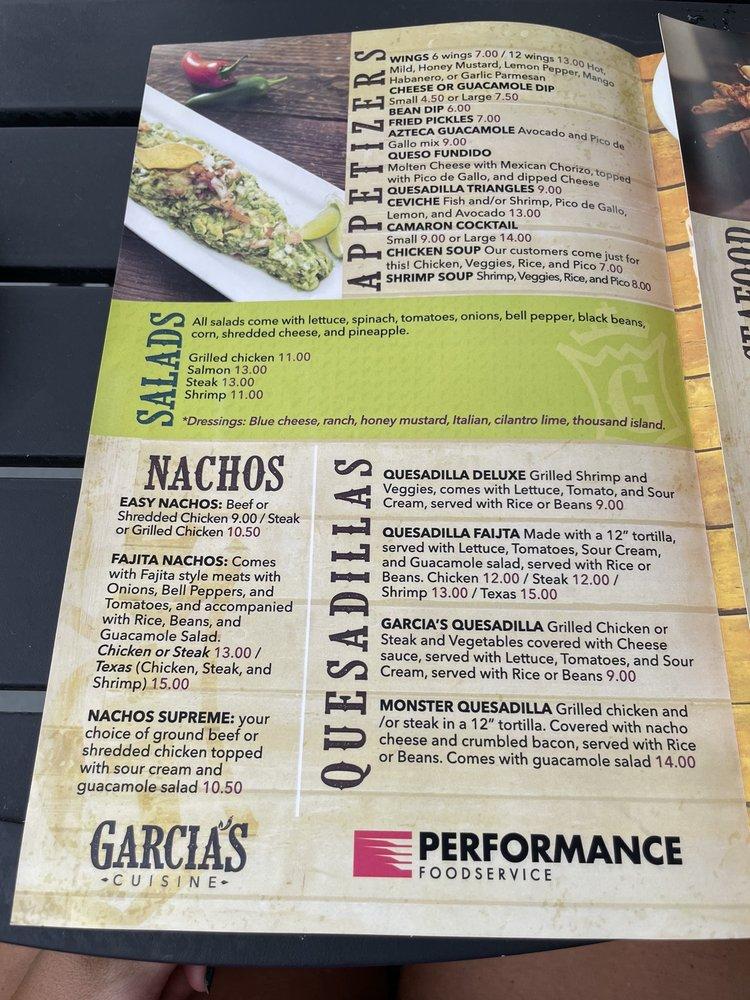 Menu at Garcia's Cuisine restaurant, Fountain Inn