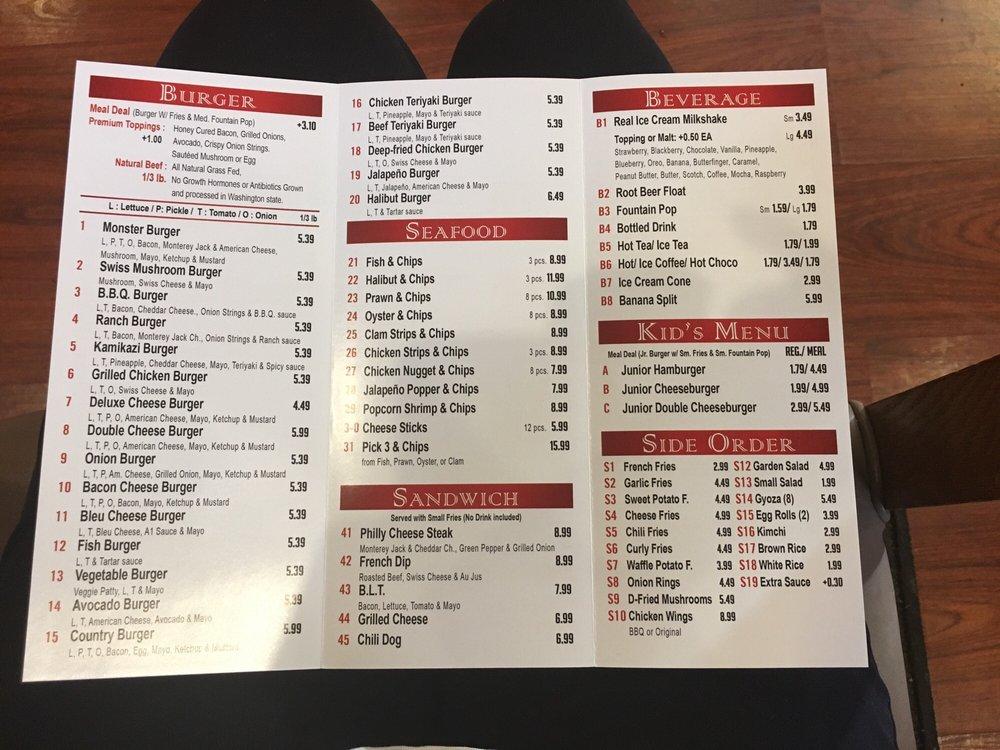 Carta del restaurante Monster Burgers, Federal Way