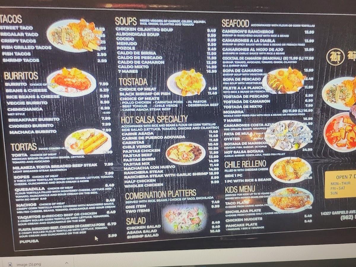 Menu at Panchi’s Restaurant, Paramount, Garfield Ave