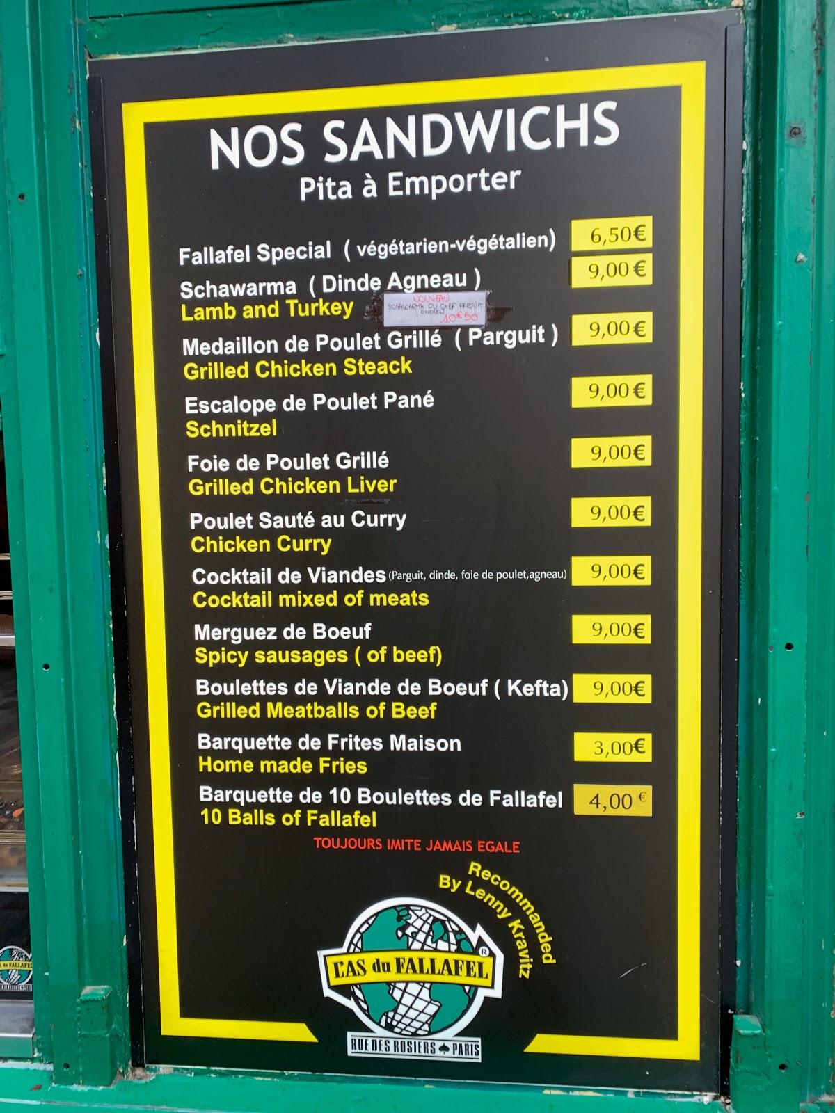 Menu at L
