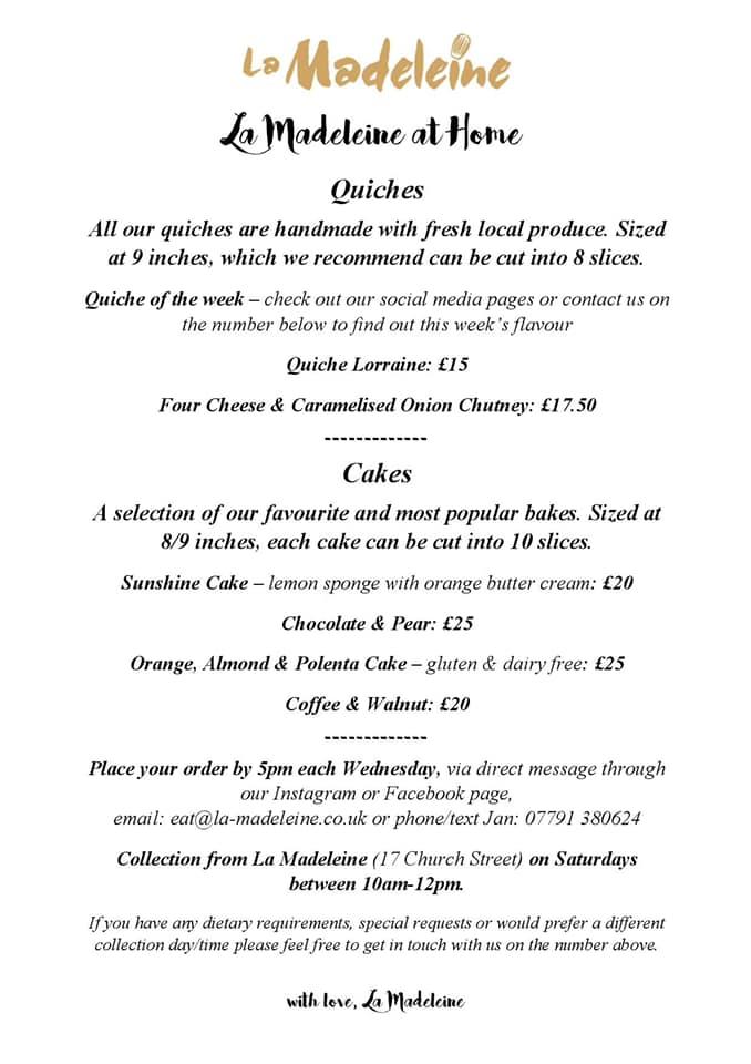 Menu at La Madeleine restaurant, Hereford